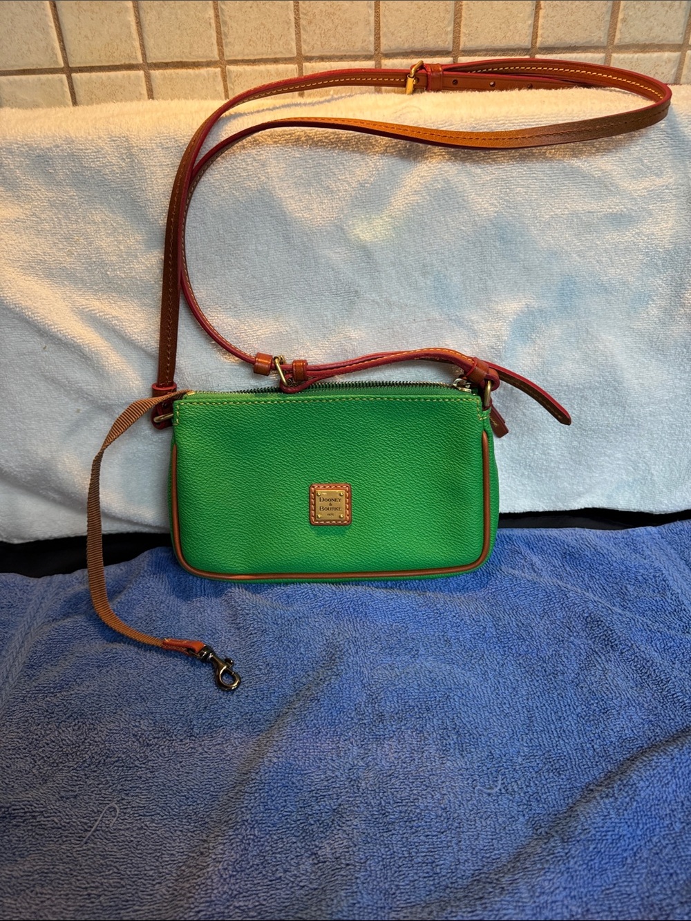 Dooney & Bourke Lexi Green Pebble Leather Crossbody with Tan Trim